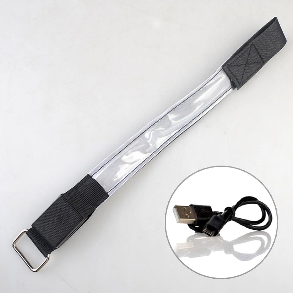 Ledet lysende armbånd usb genopladeligt løbende reflekterende bånd cykeludstyr nattesikkerhedsbånd til joggere cyklister vandrere koncerter: Hvid
