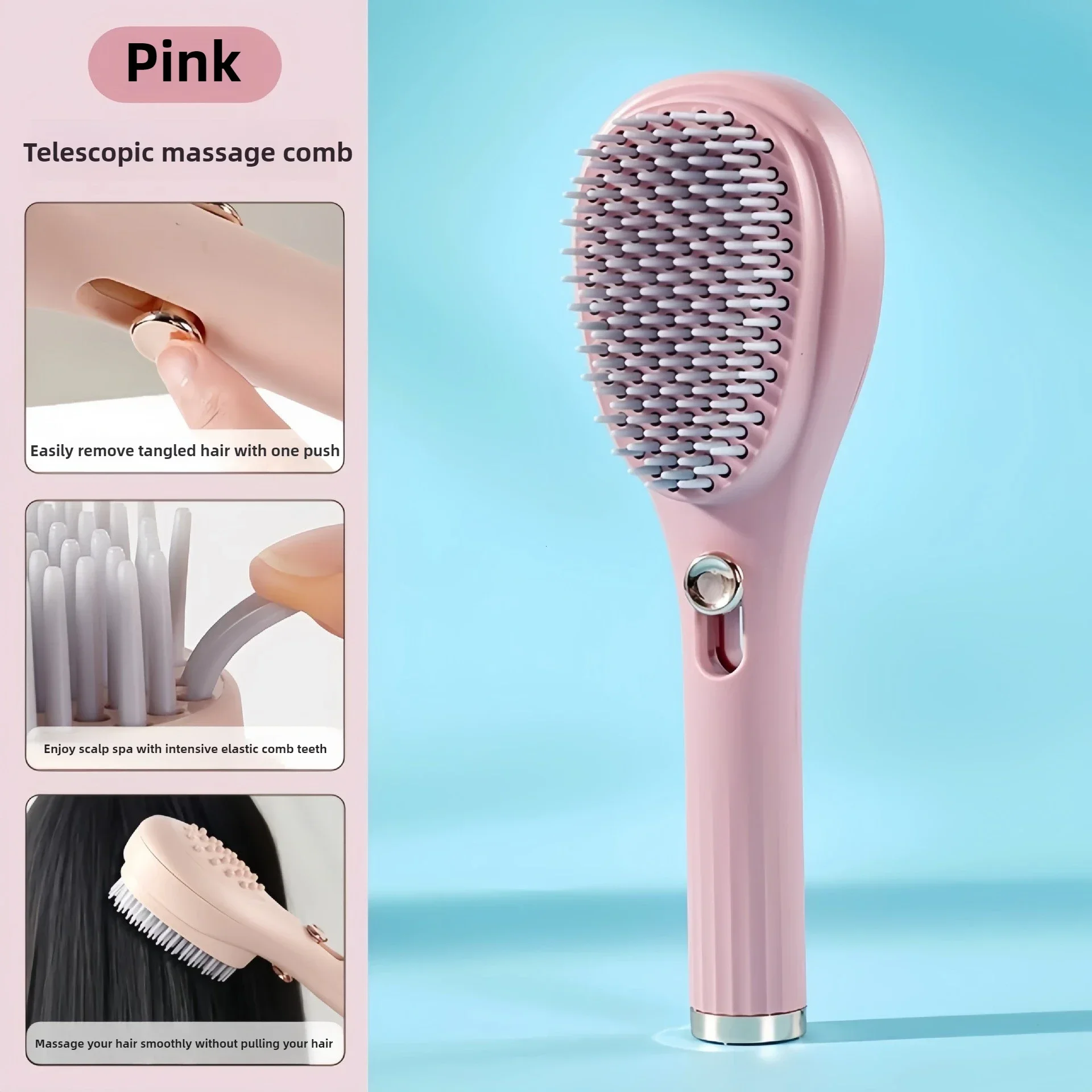 Brosse de Massage du cuir chevelu blanc rose bleu, peigne télescopique Portable, peigne à cheveux autonettoyant pour femmes, outil de coiffure de Salon, peigne magique Compact: Black