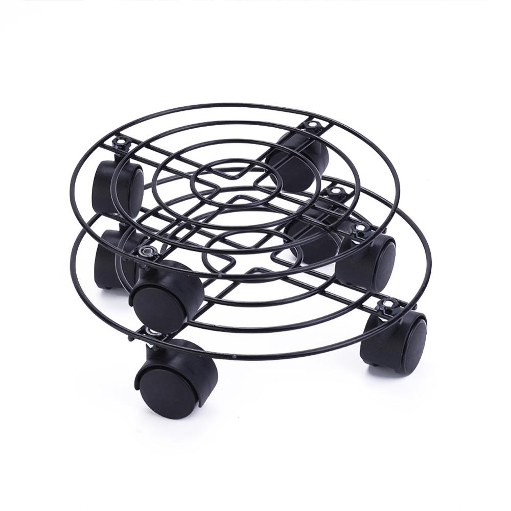 Pot rond en fer forgé plantes à fleurs | 4 roues lourdes, planteur, chariot, support de plaque, décor de jardin de maison