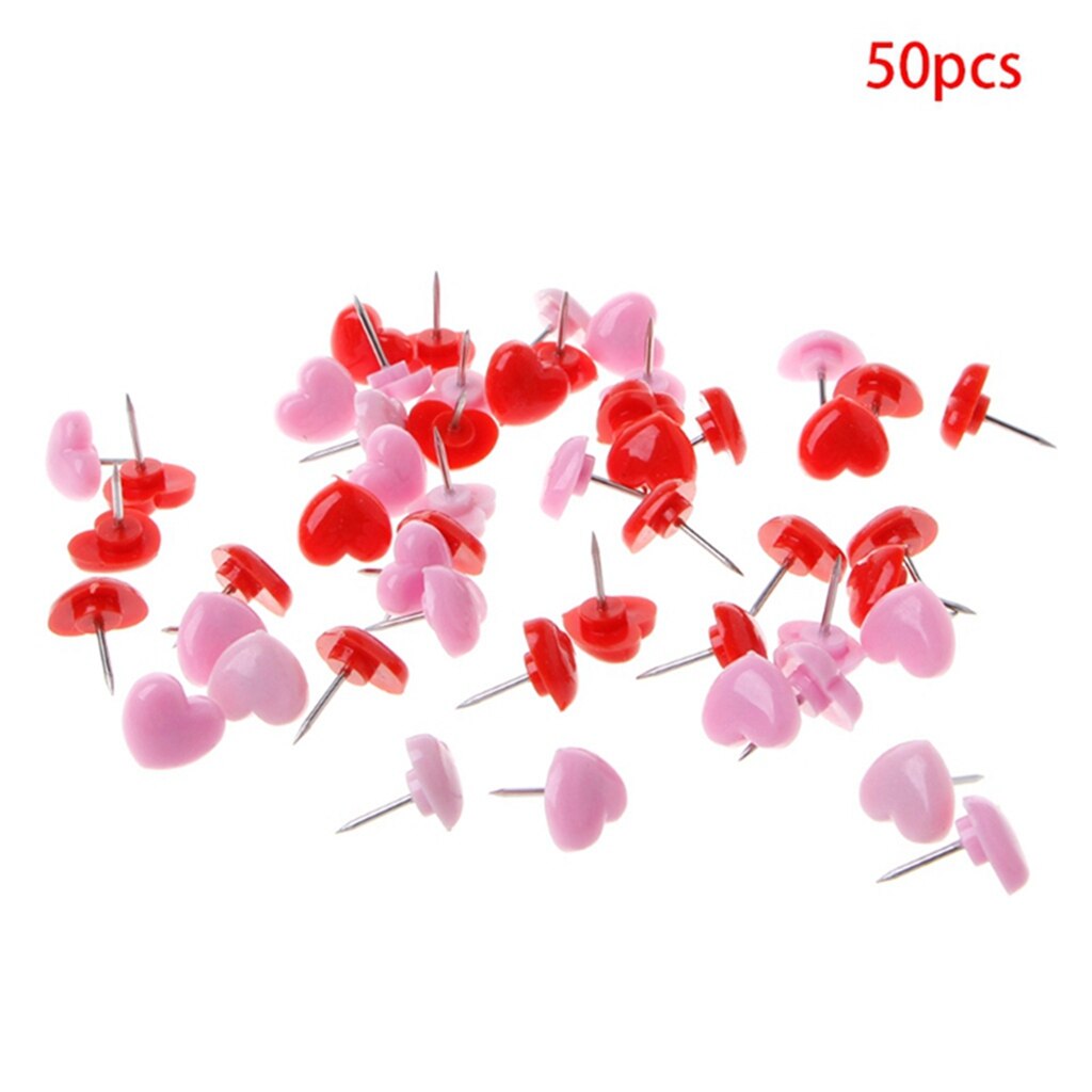 50 Stuks Hart Vorm Plastic Gekleurde Push Pins Punaises Kantoor School: Mixed Color