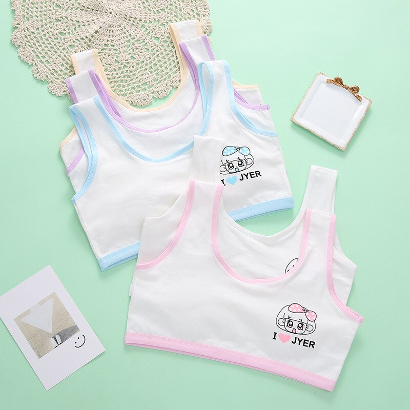 3Pc/lot Girls bra development period vest type cotton first breathable girls tube top 7 to 14 years old summer student underwear: M