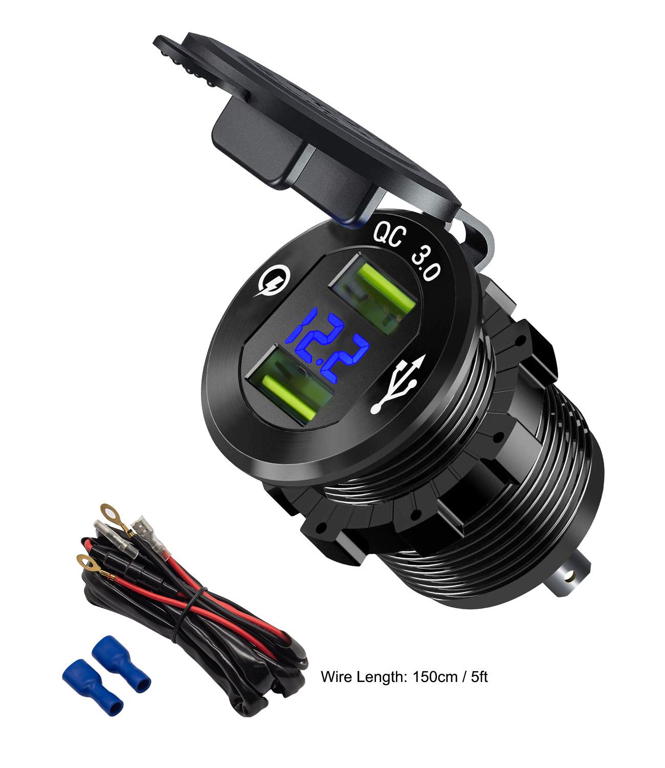 Schnelllade- 3.0 -usb-kfz-ladegerät mit blauer led-digitalanzeige 36w usb-schnellladefunktion für iphone, huawei und xiaomi