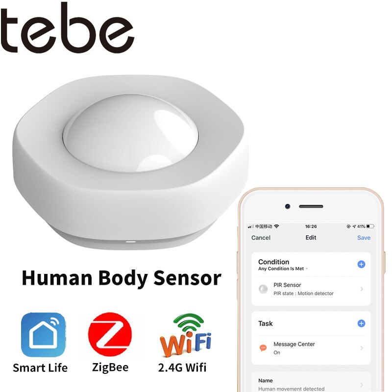 tebe WiFi Human Body Sensor Intelligent Infrared Human Motion Sensor Zigbee Use With Gateway Tuya Smart Life App