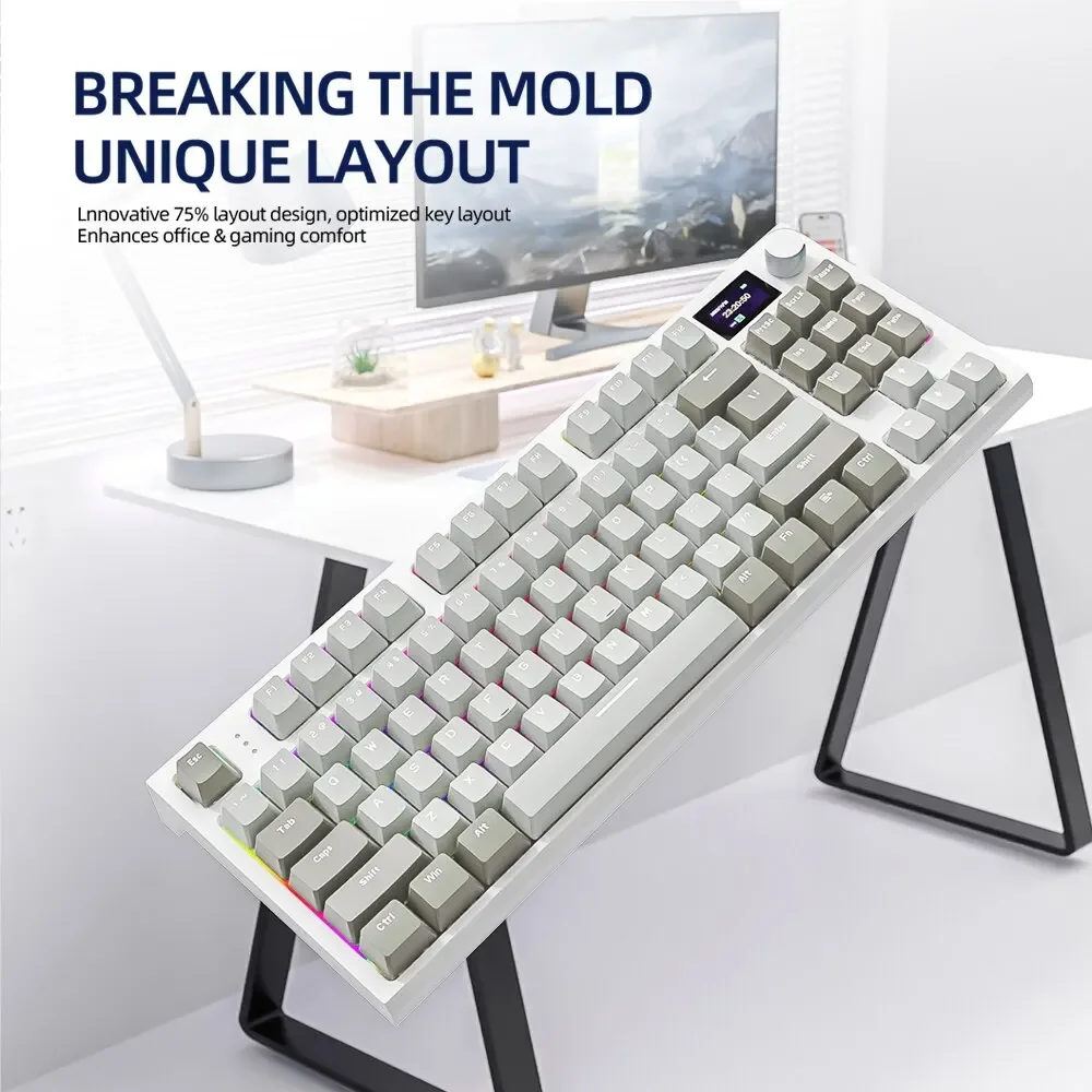 ! K86 Wireless -Swappable Mechanical Keyboard Bluetooth/2.4g With Display Screen and Volume Rotary Button for Games and