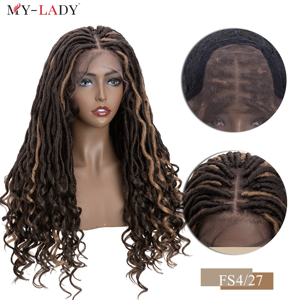 My-Lady 25inches Synthetic Lace Front Braids Wig Braid For Black Woman Long Culy African Hair Faux Locs Goddess Braided Wigs: FS4-27