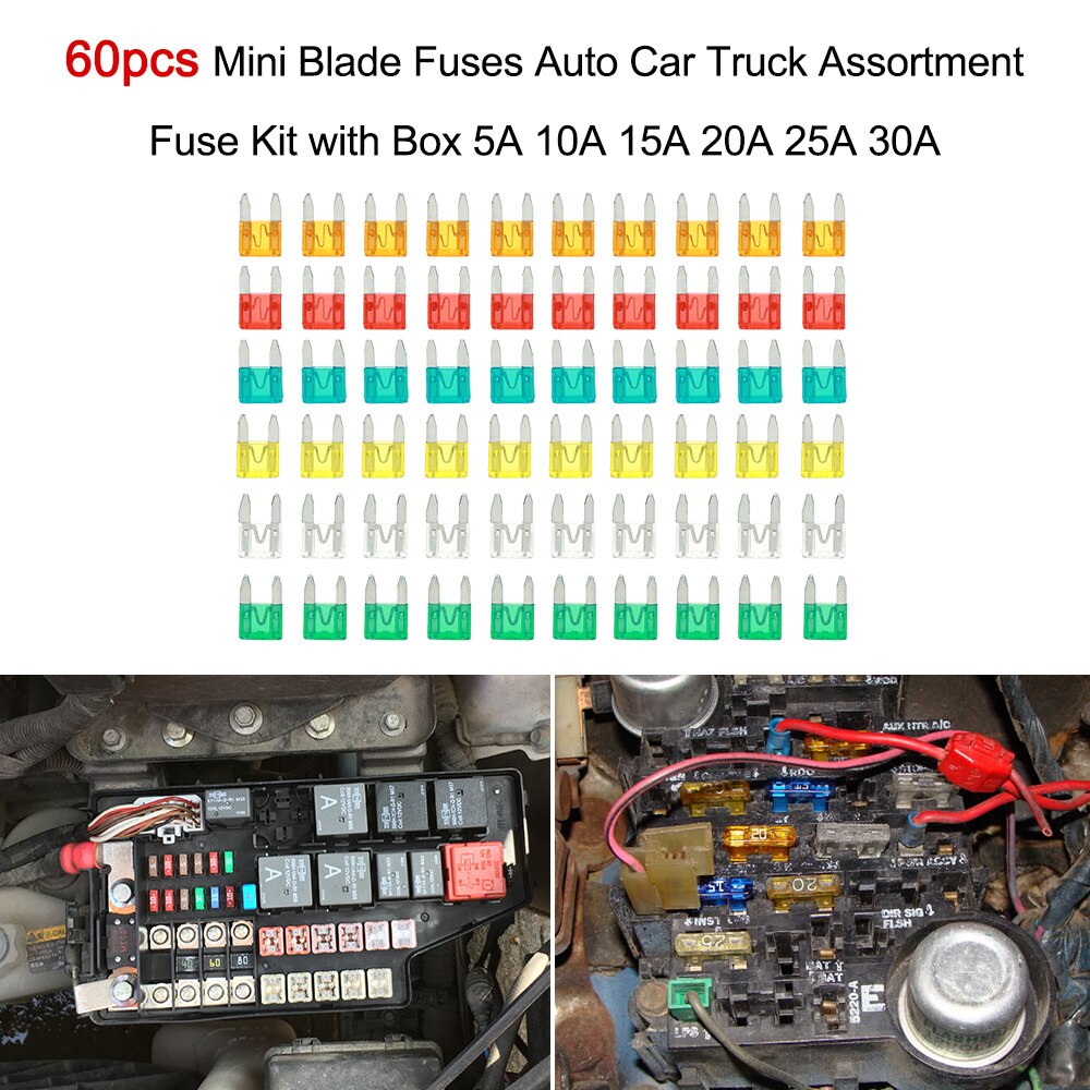 Universal 60pcs Mini Blade Fuses Auto Car Truck Assortment Fuse Kit with Box 5A 10A 15A 20A 25A 30A Auto Accessories