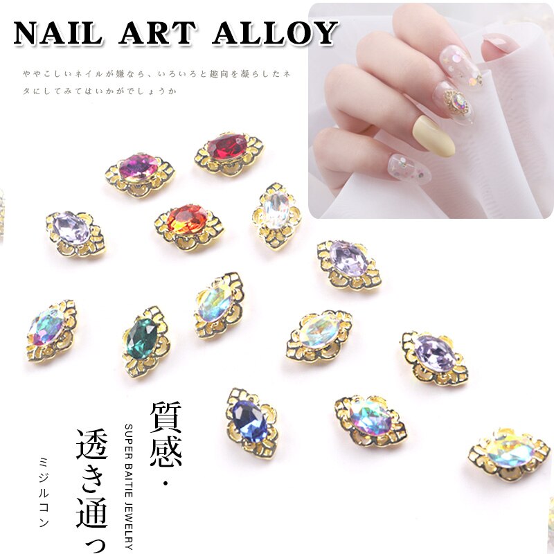10 Stks/partij Koreaanse Nail Art Legering Diamant Decoratie Hollow Nail Knipperende Diamant Steentjes