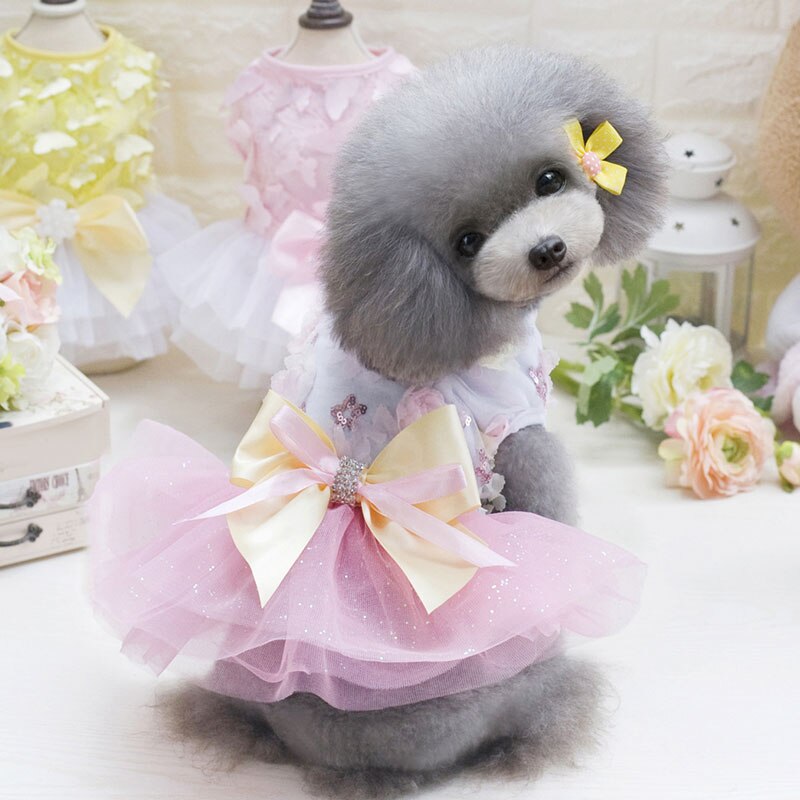 XS-XL Hond Jurk Gaas Boog Bloem Schattige Hond Kleding Voor Kleine Hond Tutu Rok Trouwjurk Prinses Hond Jurk Voor chihuahua