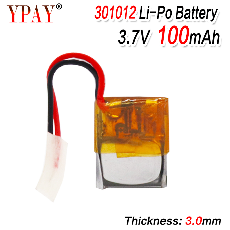 100mAh 3.7V 301012 lithium polymer lipo rechargeable battery for GPS MP3 MP4 PAD DVD DIY bluetooth headphone speaker phone