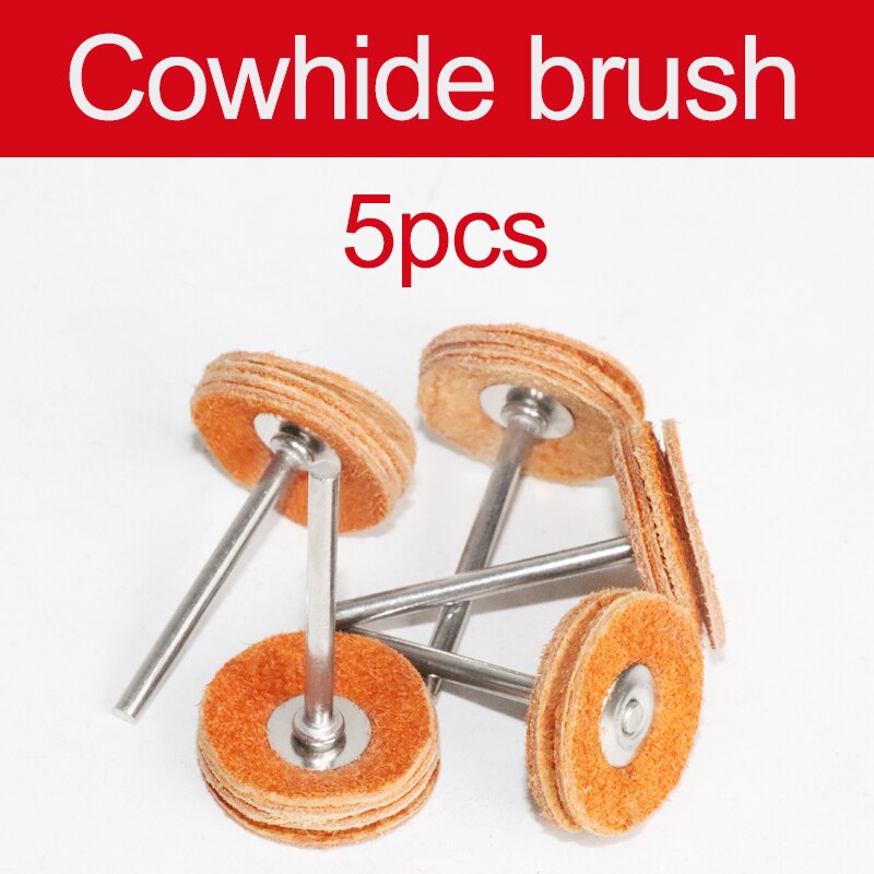 Cepillo rotativo de 1 pulgada y 10 piezas, rueda de pulido para herramientas rotativas, accesorios de fieltro de lana redonda de 25mm: 5pc cowhide / with 3mm shank