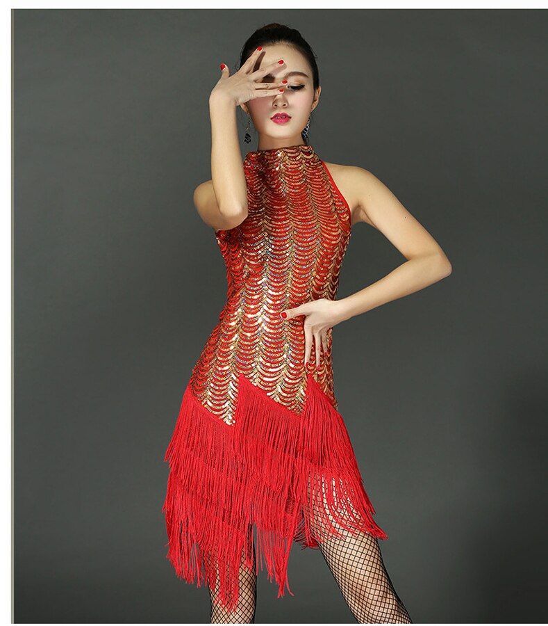 Latin Dance Dress Ballroom Salsa Samba Rumba Tango Swing Rhythm Dancer Costume Women Tassel Sequins dance dress