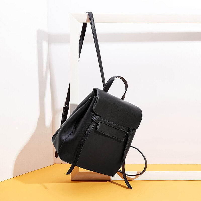 Bisonjs leren damesrugzakken schoudertas reistas dames mochila ipad schooltassen voor meisjes  b1839: Zwart