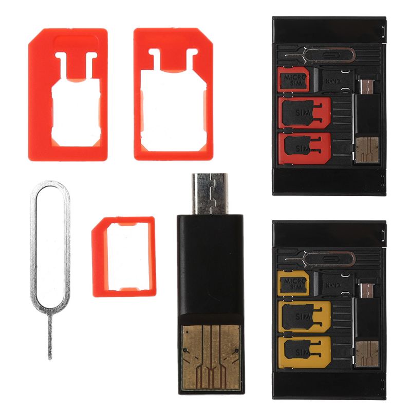 5 in 1 Universal Mini SIM Card Adapter Storage Case Kits For Nano Micro SIM Card TF Memory Card Reader