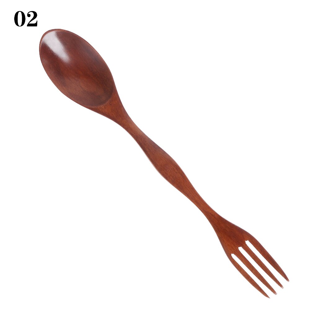 2 in1 specialbestick av naturligt trä bestick dubbelsidigt soppsked gaffel middagsservis set bestick av trä: 2