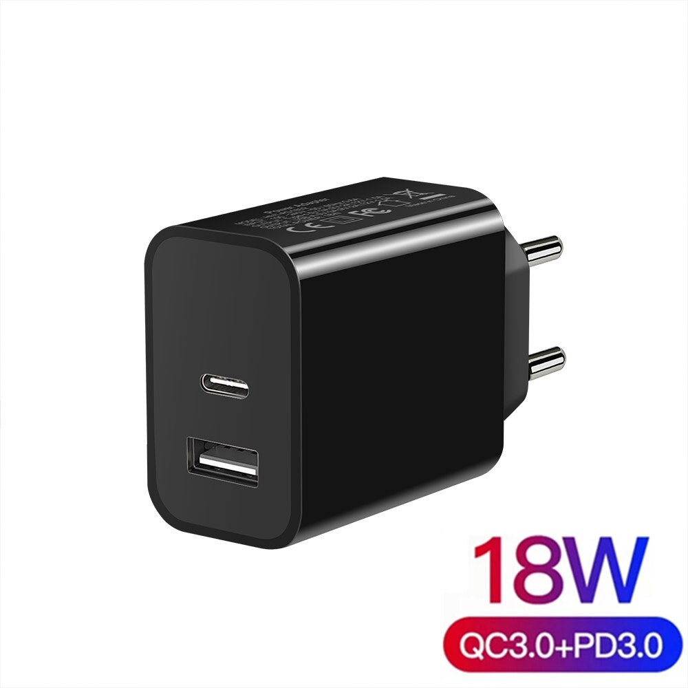 PD 30W USB Quick Charge Typ C PD QC 3,0 Schnelle Lade Für iPhone 13 12 11 Pro Max samsung S21 Wand Telefon Ladegerät Reise Adapter: Black 18W EU Plug