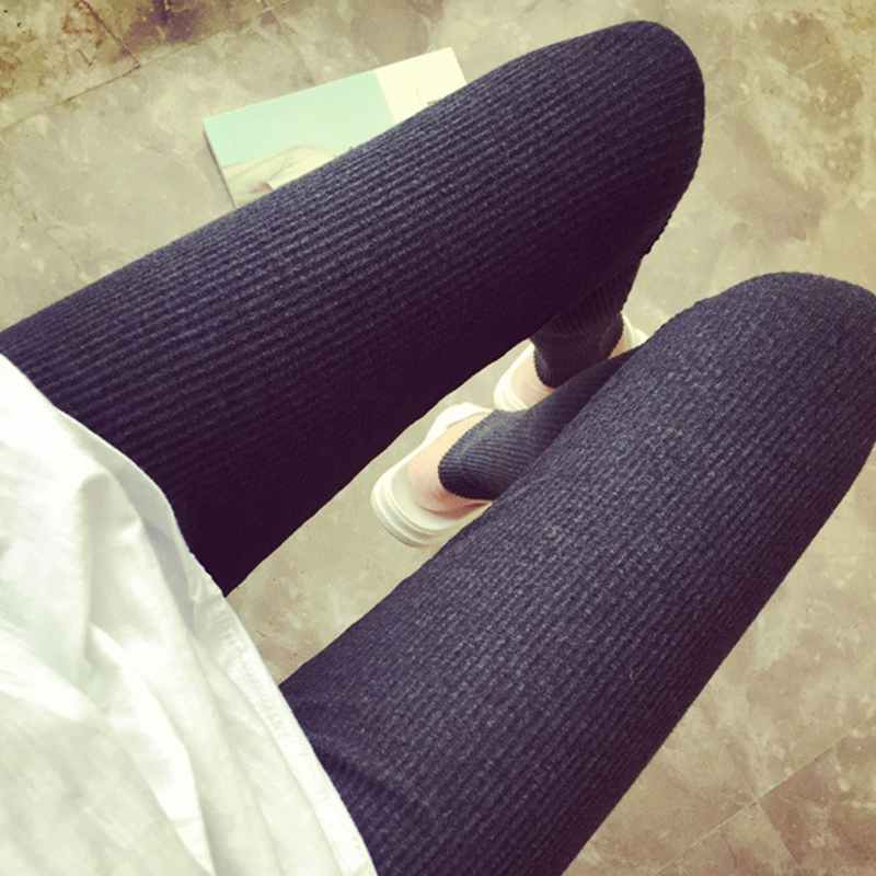 Lady Lente Herfst Blended Stof Dunne Slim Leggings Vrouwen Gebreide Strepen Skinny Broek Grijs Zwart Wijn Rood Wit Legging