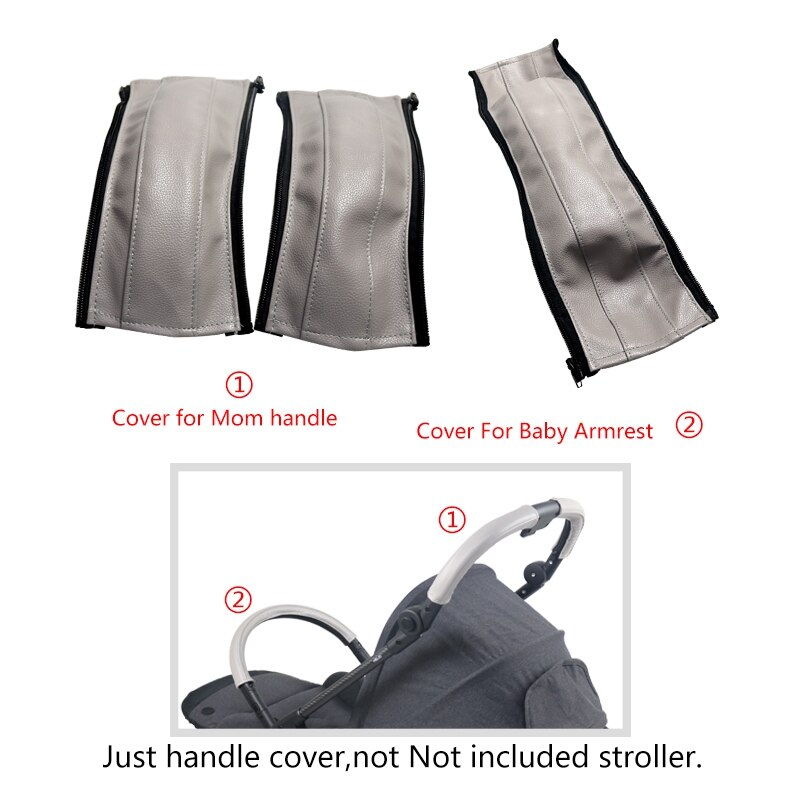 Housse de poignées en cuir pour Cybex Eezy S Twist 2 / Eezy S Twist + 2 housse de poussette, housses d&#39;accoudoir, accessoires de poussettes: mom baby 3PCS gray