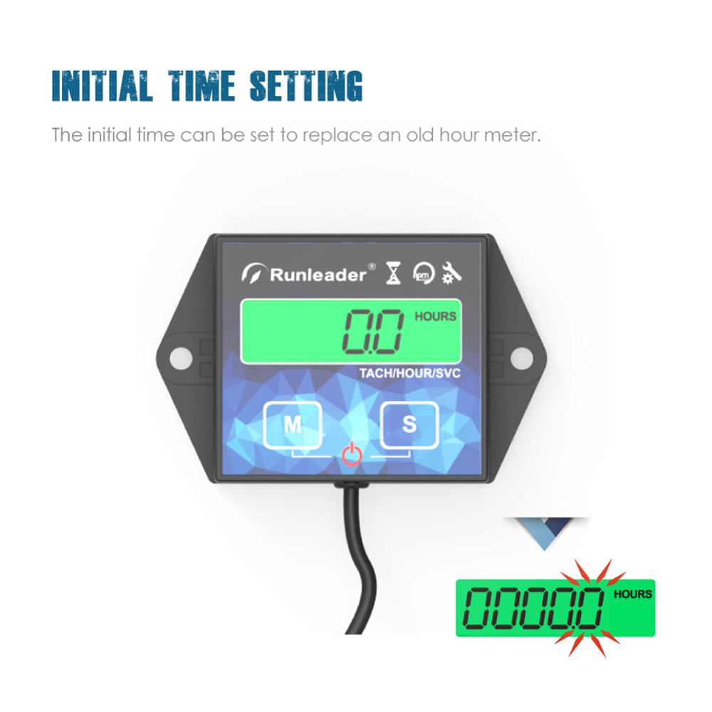Inductive Hour Meter Gauge Track Oil Change Small Digital Engine Tachometer HM011G for Boat Lawn Mower Motorcycle Outboard