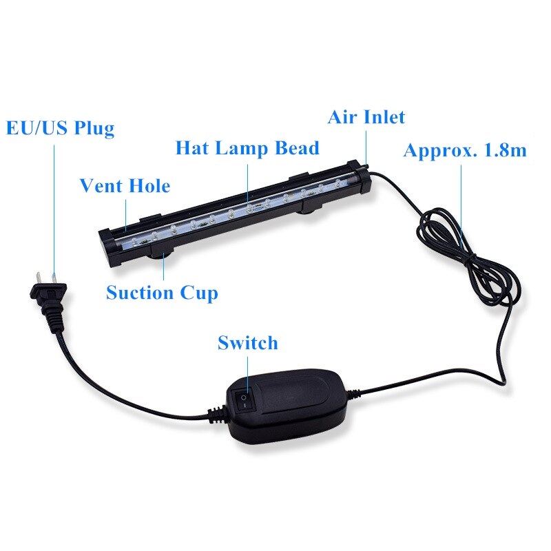 Fita de luz led para aquário, lâmpada à prova d&#39;água para tanque de peixes, 15/26/36cm, tomada ue/eua