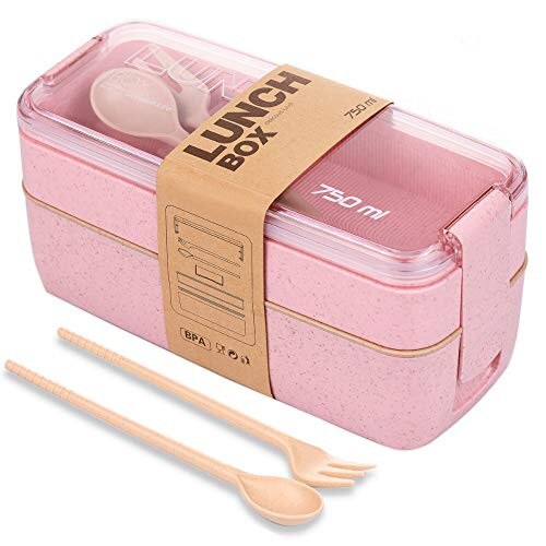 Health Material 3 Layers Lunch Box Microwavable Japanese Bento Food Container Eco-Friendly Wheat Straw 900ml Lunchbox: Dark Yellow