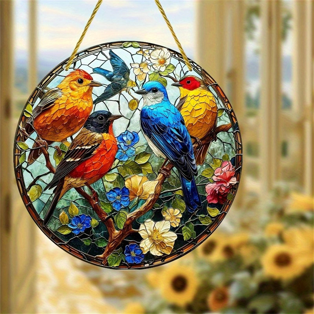 2D Acrylic Flat Printing Birds Flowers Animal Pendant Home Tree Window Hanging Decor Car Backpack Pet Wind Chime Ornament: DARK GRAY