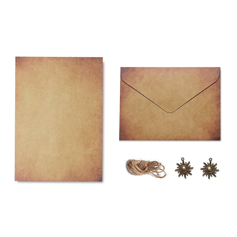 Vintage kraftpapir konvolutter brevpapir sæt med udsøgt vedhæng & hamp reb, brevpapir kuvert sæt tilståelse brevpapir: 3