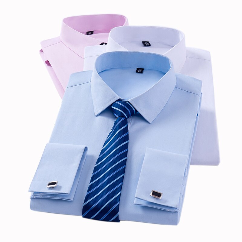 Männer Klassische Französisch Manschette Kleid Hemd Abgedeckt Knopfleiste Langarm Rauchen Männlichen Hemden mit Manschettenknöpfe Keine Tasche Büro Arbeiten weiß