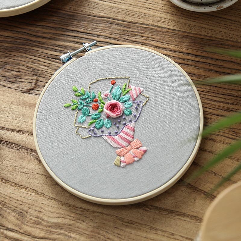 Enkel blomma växt gör det själv broderi kit tryckt blomma handarbete korsstygn set med båggunga konst handarbete hantverk heminredning: 9