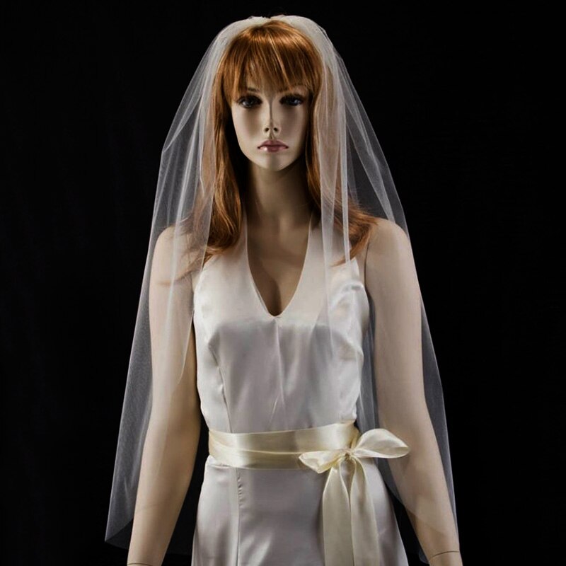 36 "Vingertop Lengte Bridal Veil Met Een Eenvoudige Cut Edge Wit Ivoor Bruiloft Sluier Met Kam Veu De Noiva longo