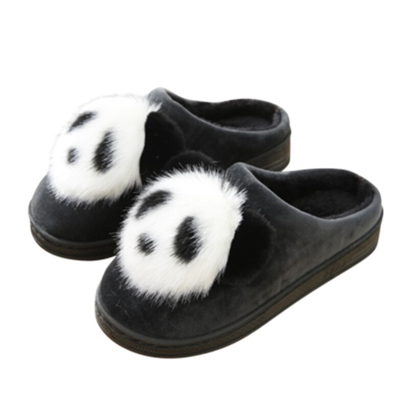 Winter dames schuiven aan korte pluche warme pantoffels cartoon animatie panda dames pantoffels dames binnenhuis platte comfortabele schoenen