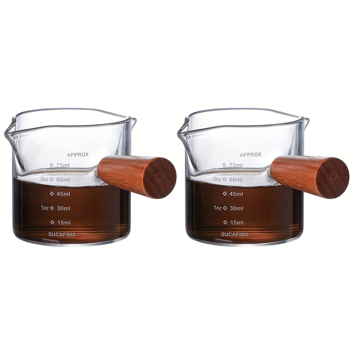 2 Pack Espresso Cups with Wood Handle, Double Spou... – Grandado