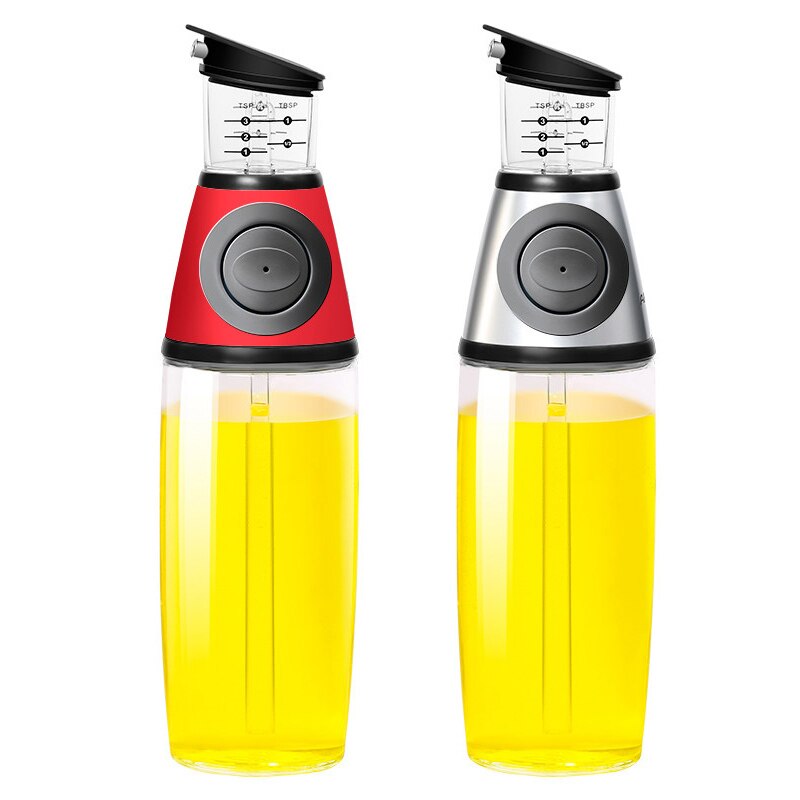 500Ml Kwantitatieve Druk Olie Fles Dispenser Meetbare Glazen Fles Olie Kruiden Container Voor Keuken Koken Gereedschap