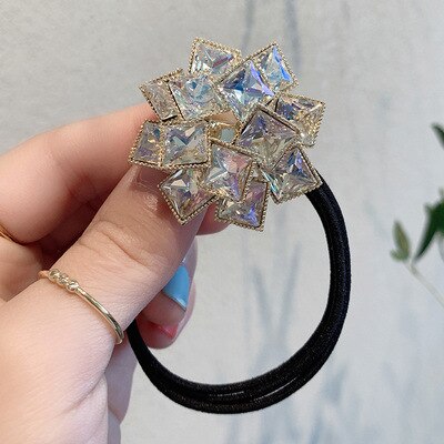 Cinta elástica coreana para el pelo, banda para la cabeza con diamantes de imitación de cristal, coletero de de lujo a la , Accesorios para el pelo: White