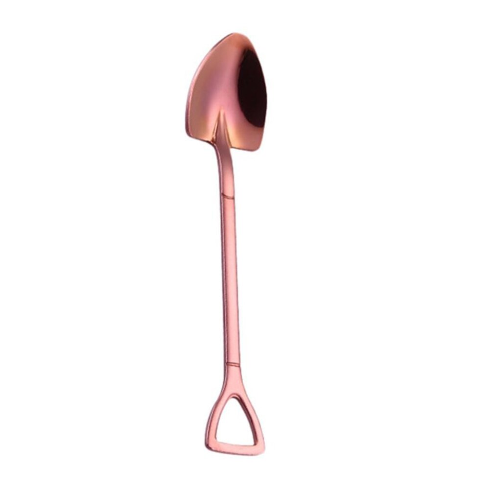 Veelkleurige schepvormige ijslepel en vork lepel vork lange steel koffie-ijs gereedschap keukenaccessoires roerlepels: Lepel / Roségoud