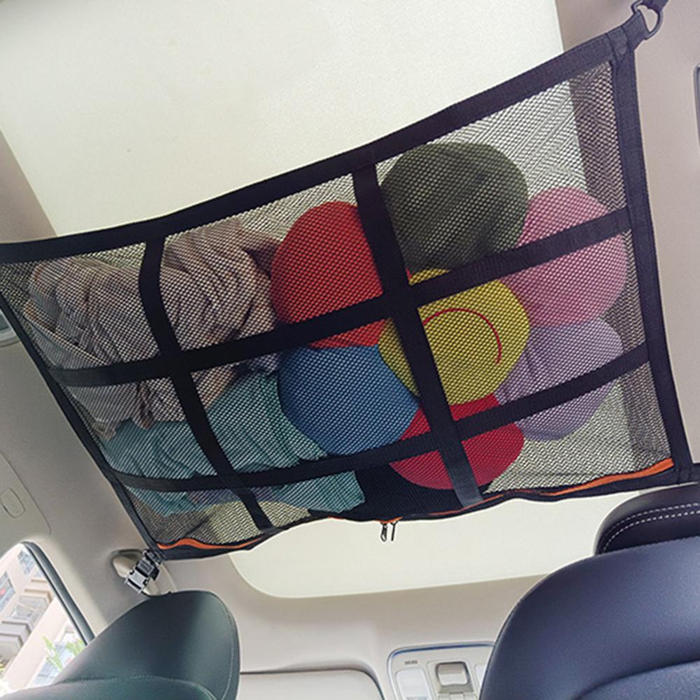 Net Bag Adjustable High Toughness Polyester Zipper Adjustable Drawstring Ceiling Net Pocket for Car