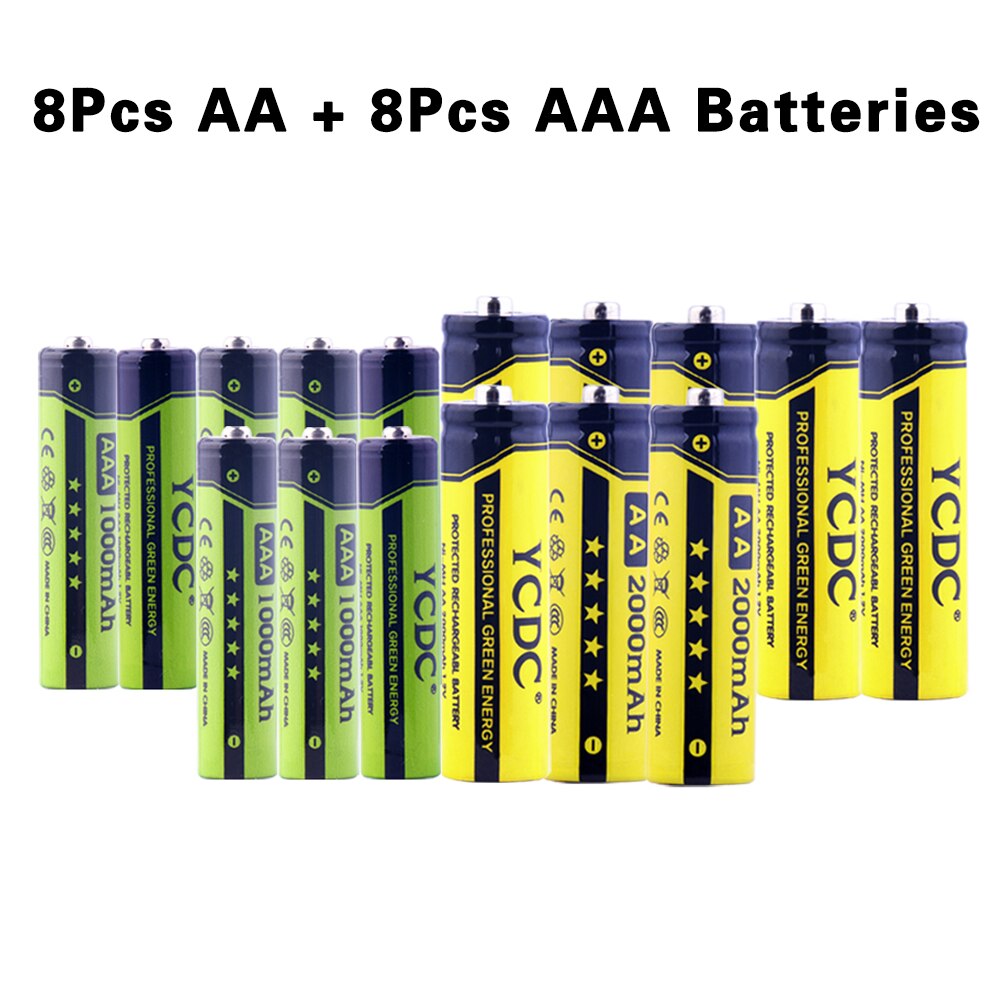 Goedkope 16 Stks/partij Versie Oplaadbare Batterijen Cellen 1.2V Hoge Volume AA-2000mAh AAA-1000mAh Met Batterij Case