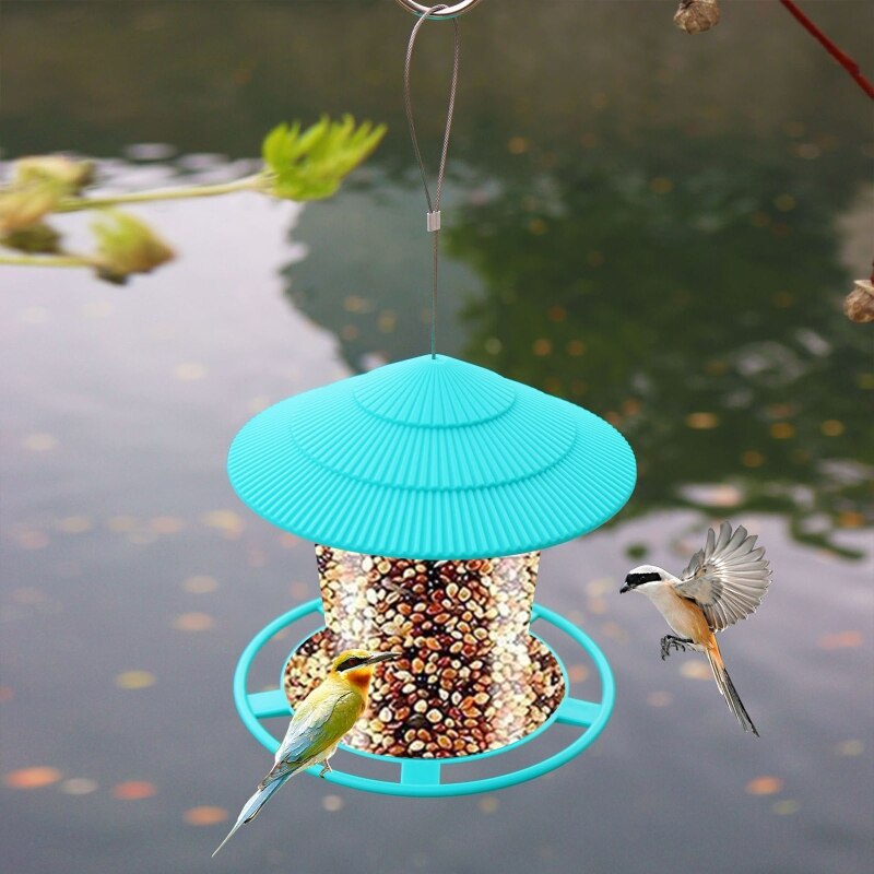 Wild Bird Feeders Plastic Hanging Bird Feeder with Perch for Outside Squirrel Proof Rainproof Garden Yard Decoration