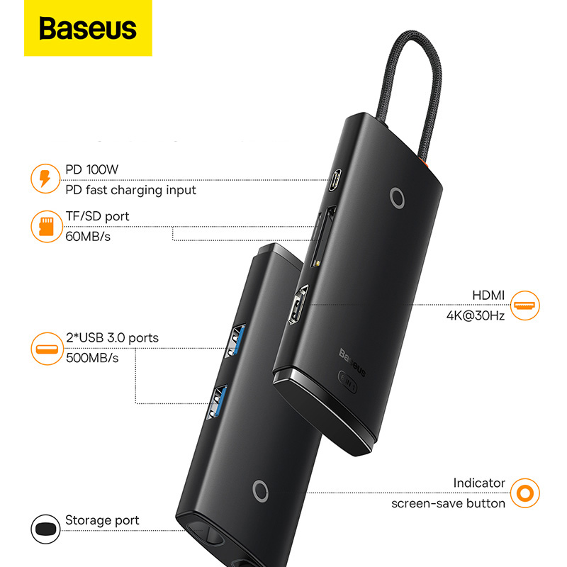 Baseus USB C Hub Typ C zu HDMI-kompatibel 4K USB 3,0 Adapter Typ C Hub Dock Docking Bahnhof Für MacBook Profi Luft USB C Splitter: 6 in 1