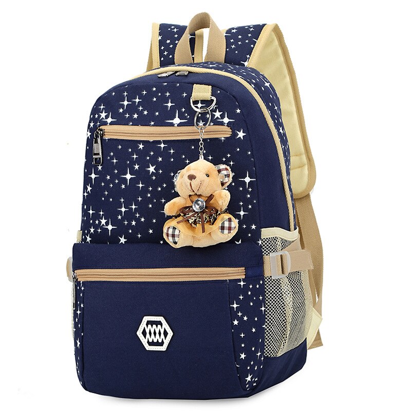 3 Stuk Student Mode Schooltas Vrouwelijke Koreaanse Canvas Afdrukken Grote Capaciteit Rugzak Outdoor Reizen Multifunctionele All-Match