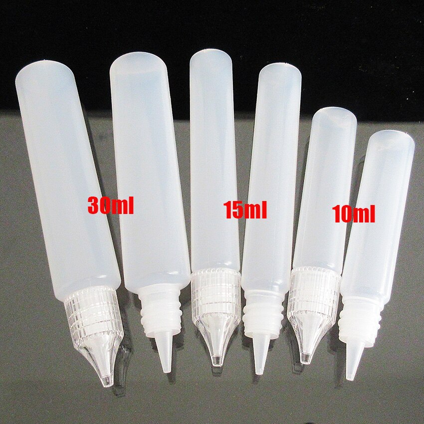 10Stck X 10ml 15ml 30ml Stift Tropfer Flaschen Leere Kunststoff Auge Flüssigkeit E Saft Squeezable Container mit Kristall Kappe + Mini Trichter