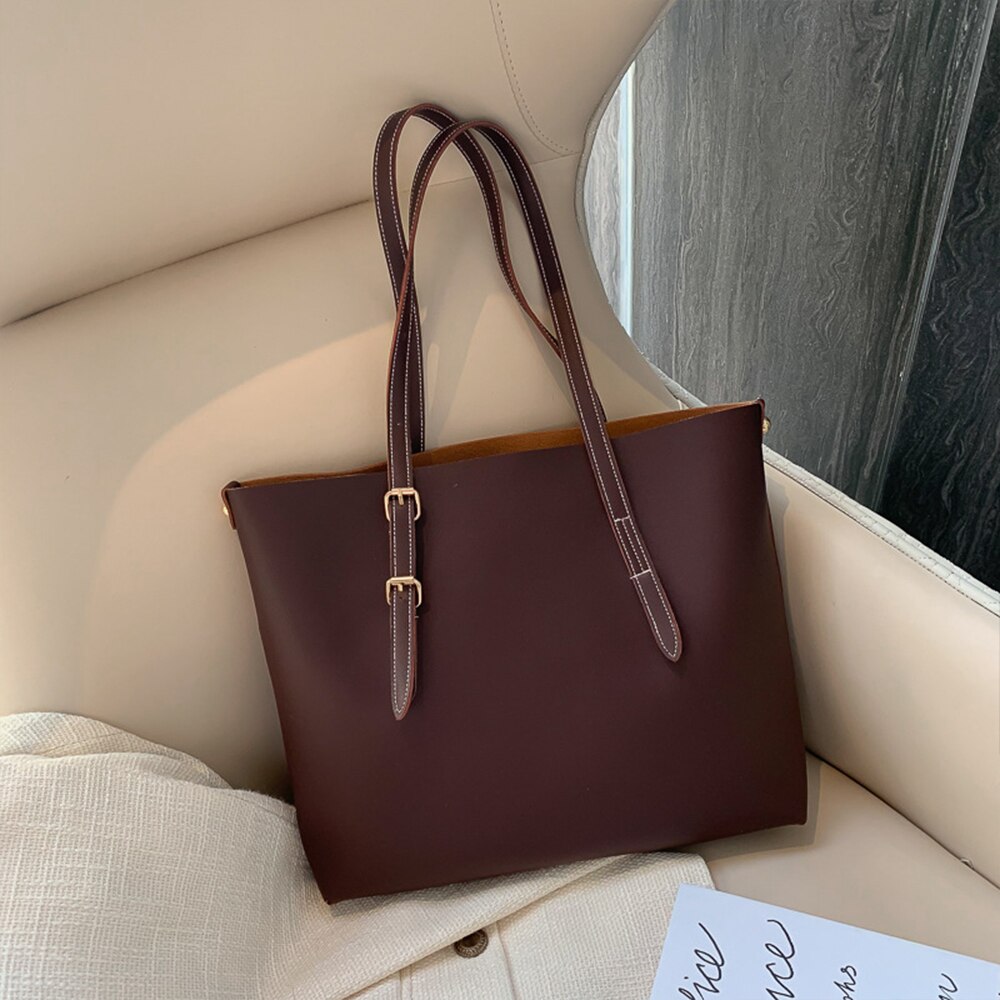 Womens Bag Women's PU Leather Handbags Luxury Lady Hand Bags Purse Pocket Women Composite BagTote Sac Bols: dark brown