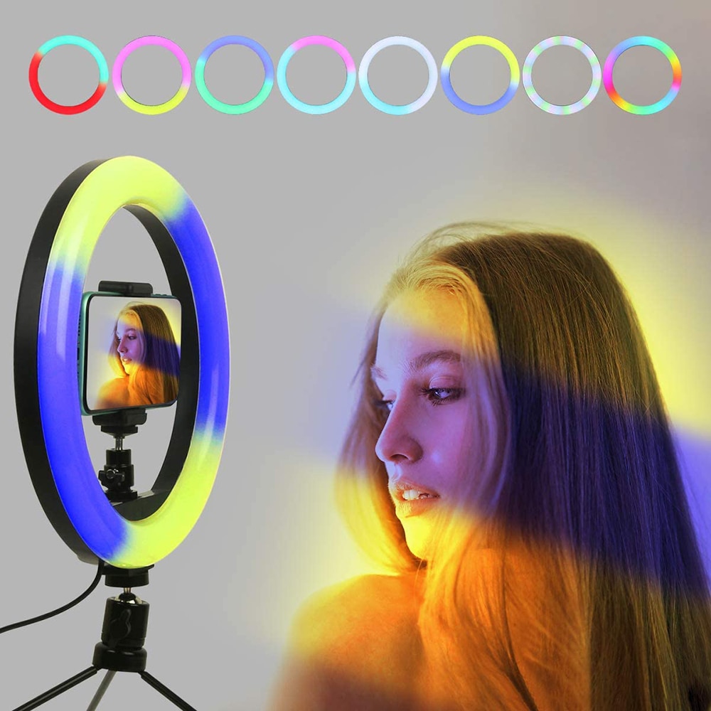 10 inch RGB Led Ring Fill Light With Tripod Mobile Phone Holder Lamp For Live Video Photography Colorful Selfie Lighting 26cm