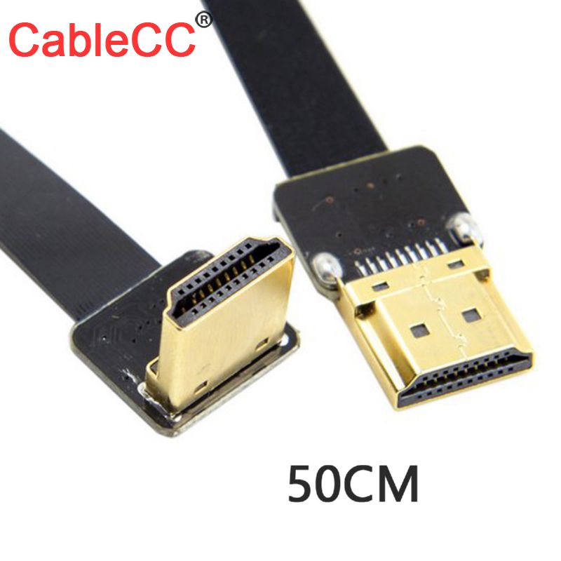 Cablecc Fpv Hdmi Type A Male Naar Down Schuine 90 Graden Hdmi Male Hdtv Fpc Platte Kabel 50Cm Voor multicopter Luchtfotografie