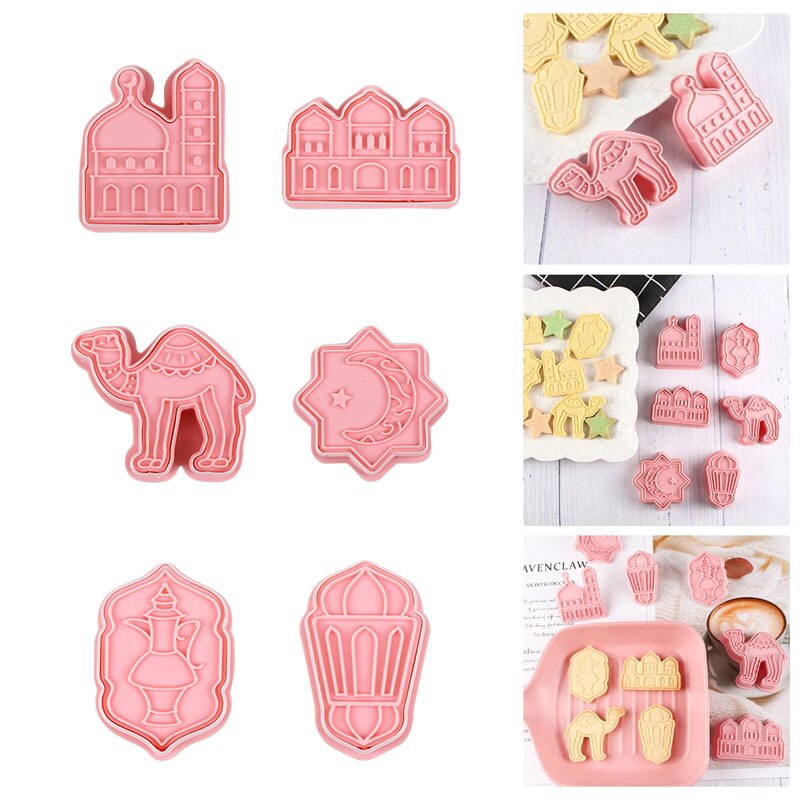 6Pcs Eid Mubarak Cookies Cutter Mould Ramadan Diy Cakevorm Ramadan Kareem Party Muffin Decoratied Stempel Gereedschap