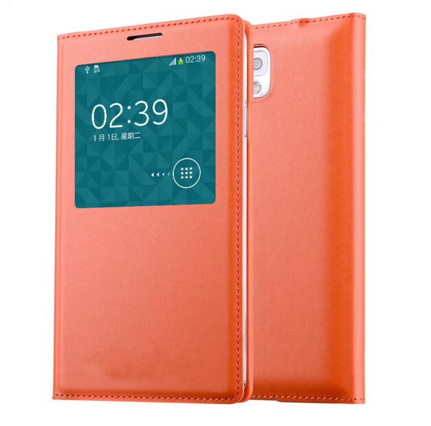 Note3 Originele Chip Smart Case voor Samsung Galaxy Note 3 Flip Lederen Cover Samsung Note III N9000 N9005 Window View atuo Slaap: Note3 Orange