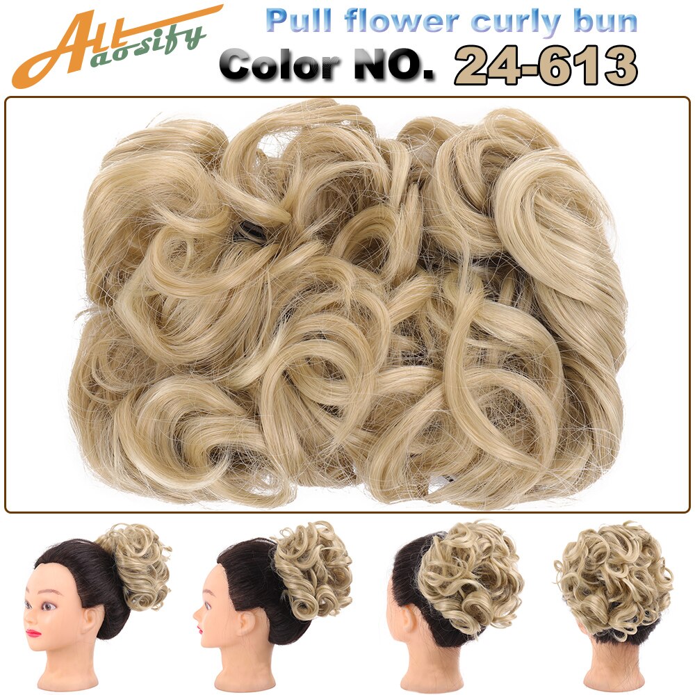 Allasosify Large Comb Clip In Curly Synthetic Hair Pieces Chignon Updo Cover Bun Hair Extension For Women 17 Colors: 24-613