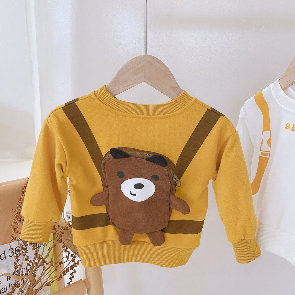 Lente Herfst Baby Jongens Mode Stijl Schattige Beer Afdrukken Lange Mouwen T-shirt: Yellow / 100cm