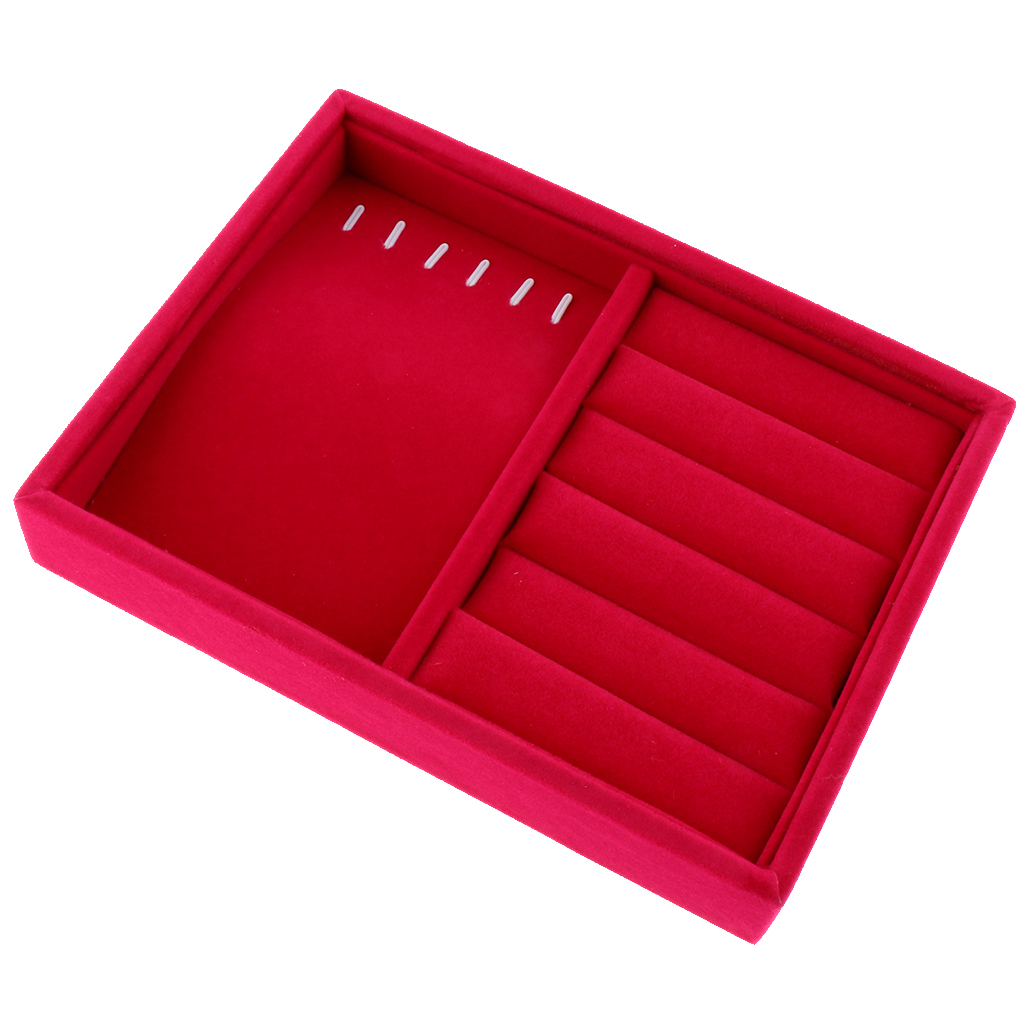Portable Velvet Jewelry Ring Earring Insert Display Organizer Box Wooden Flat Stackable Tray Drawer Display Show Case: Ring Necklace Tray