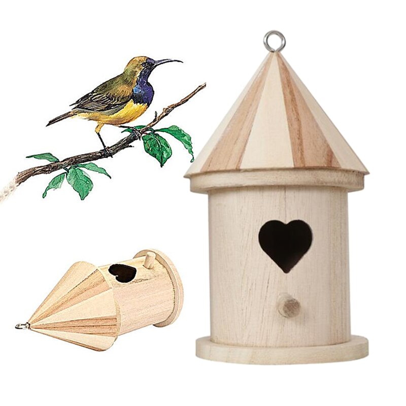 Natural Wooden Bird House Hanging Nest Outdoor Garden Cage Outdoor Resting Place Shelter Habitat for Small Bird