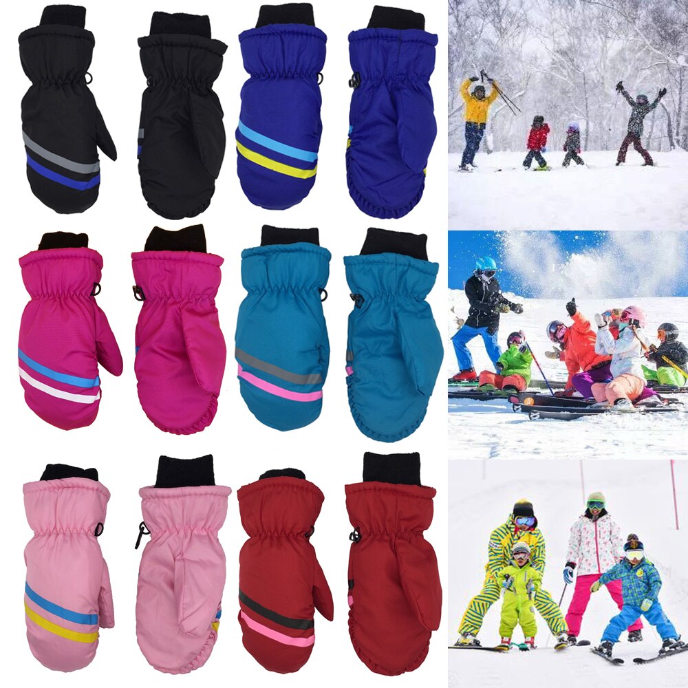 1Pair Children Kids Winter Warm Gloves Boy Girls Outdoor RidingSki Snowboard Windproof Waterproof Thicken Warm Mitten